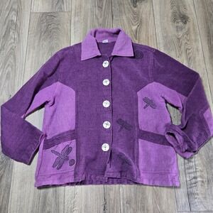 Venus Imports Jacket Womens‎ Small Purple Tweed Dragonfly Print Button Front